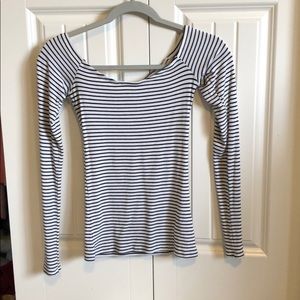 Off the shoulder striped body con long sleeve